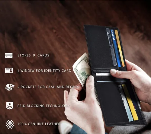 Miniatura 4 de Carteras RFID delgadas para hombres - Cartera de bolsillo frontal de piel genuina