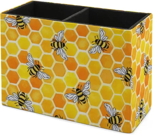 Miniatura 6 de Niapessel Portalápices para escritorio, soporte de lápiz amarillo de panal y abejas, organizador de bolígrafos de escritorio, organizador de Nido