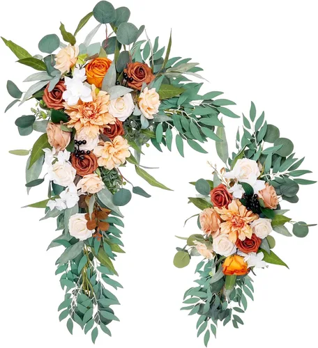 Emivery Juego de 2 flores de arco de boda, diseño de flores de color naranja quemado, decoración de telón de fondo para boda, fiesta, recepción,