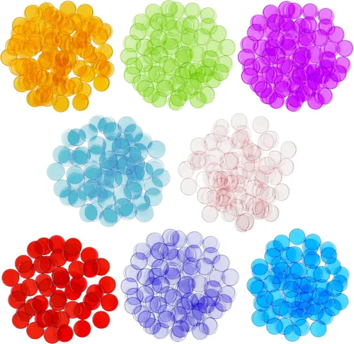 Miniatura 3 de Hebayy 500 Fichas de conteo de bingo transparentes de 8 colores en plástico (cada una mide 3/4 de pulgada de diámetro)