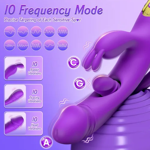 Miniatura 4 de Juguetes sexuales vibrador para mujeres – vibrador de punto G conejo consolador de 3 en 1 con 10 modos de vibración y tapón anal removible