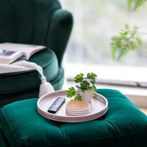 Miniatura 4 de Hanobe Bandeja Decorativa para Mesa de Café: Bandeja Redonda de Madera Lavada en Blanco, Bandejas Rústicas de Madera Circulares, Centro de Mesa