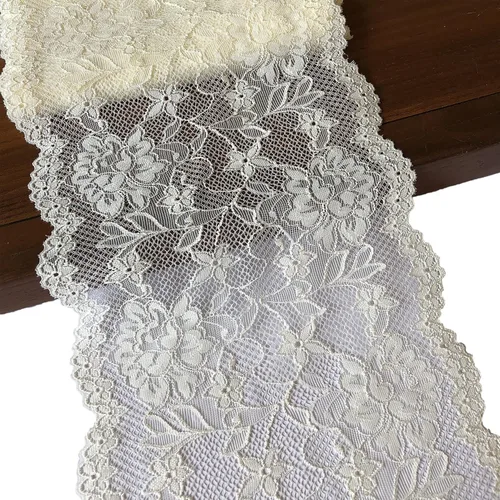 LUMKET Encaje elástico marfil de 7 pulgadas de ancho con patrón floral para decoraciones de boda nupcial, costura, fabricación de bricolaje y marfil