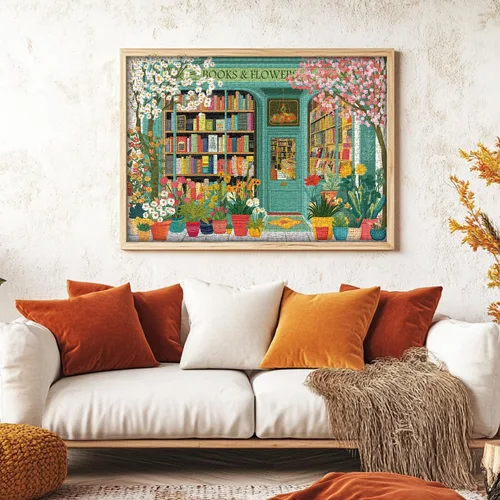Miniatura 6 de PICKFORU Rompecabezas de Libro 1000 Piezas, Rompecabezas de Flores de Primavera para Adultos de Librería, Rompecabezas de Estantería en Flor como