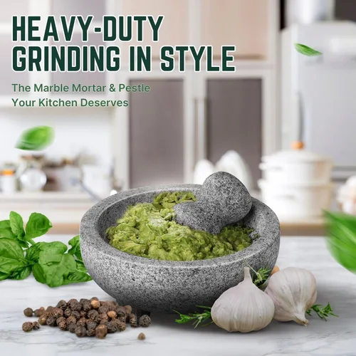Miniatura 2 de Flexzion Juego de mortero y mortero de granito pequeño – Molinillo de piedra de granito sólido para cuenco de 7.9 pulgadas para guacamole, hierbas