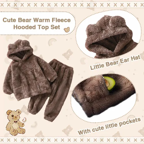 Miniatura 2 de UVIPC Conjunto de 2 piezas de forro polar para bebé, conjunto de sudadera de oso mullido para niños pequeños