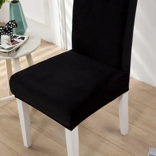 Miniatura 4 de Juego de 2 fundas de terciopelo suave para sillas de comedor, fundas elásticas de terciopelo para sillas, color negro