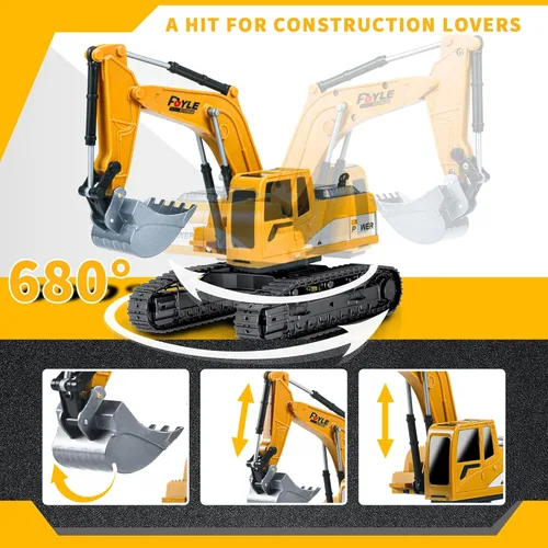 Miniatura 4 de Juguetes de excavadora a control remoto, 1: Camión excavador de ingeniería para niños con sonidos de luces de pala de metal, giros de 680 grados
