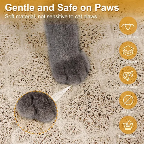 Miniatura 4 de Tapete para caja de arena para gatos, 35 x 24 pulgadas, tapete grande para atrapar arena para gatitos, mantiene el suelo limpio, tapete de caja