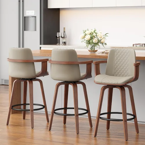 Miniatura 13 de YaFiti - Taburetes de bar giratorios, taburetes de bar tapizados de 26" de altura de mostrador con patas de madera y respaldos, sillas de bar de PU