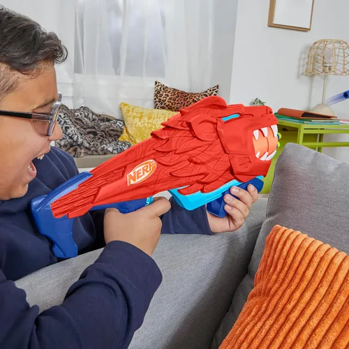 Miniatura 5 de NERF Wild Lionfury, lanzador de dardos fácil de jugar, 16 dardos Nerf Elite, juguetes de león Nerf Blaster para niños y niñas de 6 años en adelante