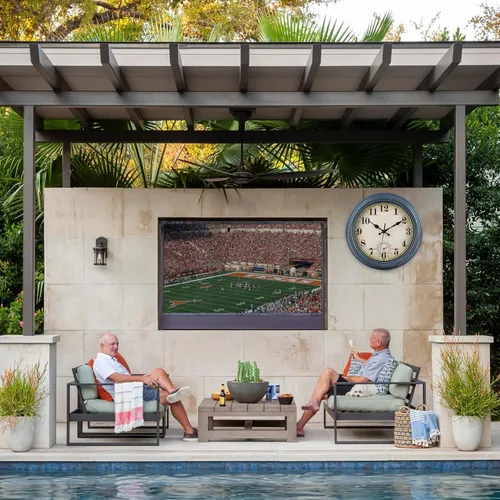 Miniatura 5 de Relojes para exteriores impermeables con termómetro, reloj de pared costero rústico para patio, piscina, jardín (12 pulgadas, azul)