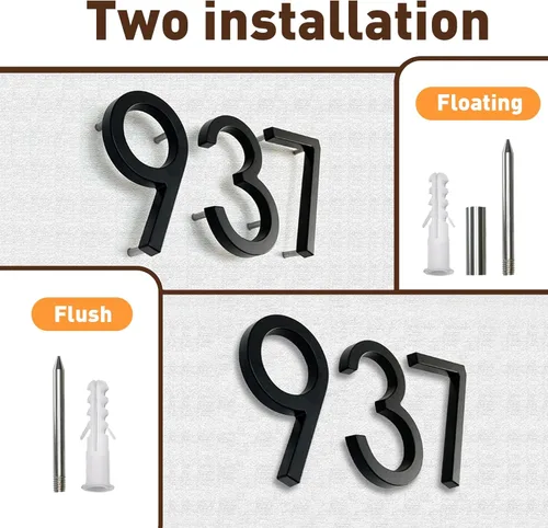 Miniatura 6 de Números de casa negros de 7 pulgadas, números de dirección de aluminio flotantes de montaje empotrado, números de metal modernos para casas, grande