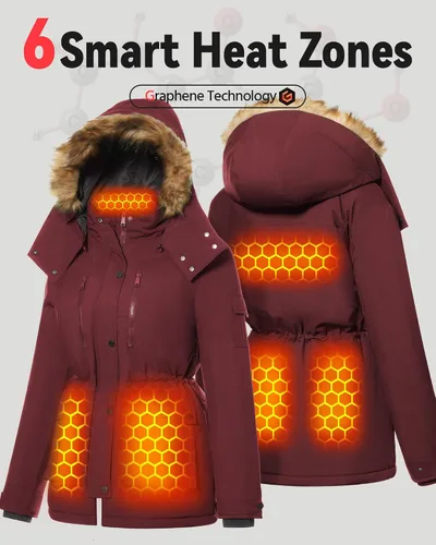 Miniatura 7 de Chaqueta térmica de grafeno para mujer con batería 16000mAh 7.4V impermeable y resistente al viento