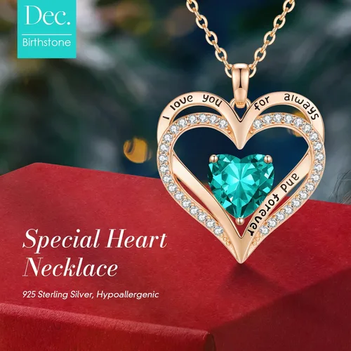 Miniatura 3 de CDE Collares de piedra natal para mujer, plata de ley 925, collar con colgante de corazón para siempre, Navidad, cumpleaños, aniversario, día de San