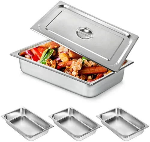 Miniatura 4 de LOYALHEARTDY Paquete de 4 bandejas de mesa de 4 pulgadas de profundidad de tamaño completo, sartén de acero inoxidable para hotel con tapas, Bandeja