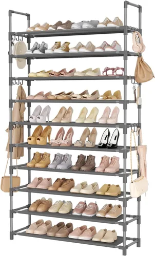 Miniatura 17 de LANTEFUL - Organizador de zapatos de 5 niveles, 12-15 pares, organizador de botas, estante resistente y estrecho para entrada, armarios con ganchos