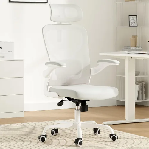Miniatura 12 de Silla de oficina ergonómica, silla de escritorio giratoria de malla con respaldo alto, soporte lumbar ajustable, reposacabezas y reposabrazos Negro