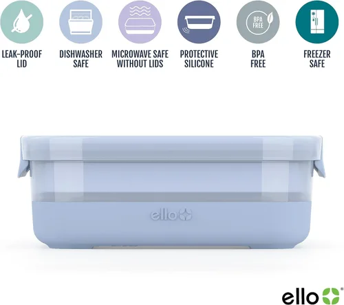 Miniatura 3 de Ello Juego de plástico para preparación de comidas, contenedor de plástico sin BPA, con funda de silicona y tapas herméticas, apto