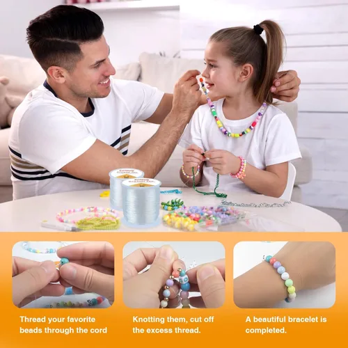 Miniatura 3 de Cuerda elástica de 0.031 in y 0.039 in para pulseras, 2 rollos de cuerda elástica fuerte para hacer joyas, cordón de cuentas de cristal transparente