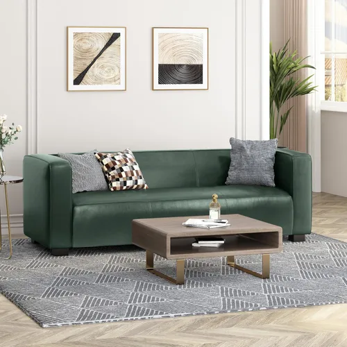 Sofá de asiento profundo moderno de 3 plazas con patas de madera de abedul, sofá de cuero de 80.25 pulgadas, sofá tapizado suave para sala de estar,