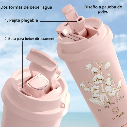 Miniatura 3 de [Tapa 2 en 1] Taza de viaje, taza de café, taza de café, revestimiento de cerámica forrada, acero inoxidable 316, sin BPA, vaso aislado al vacío