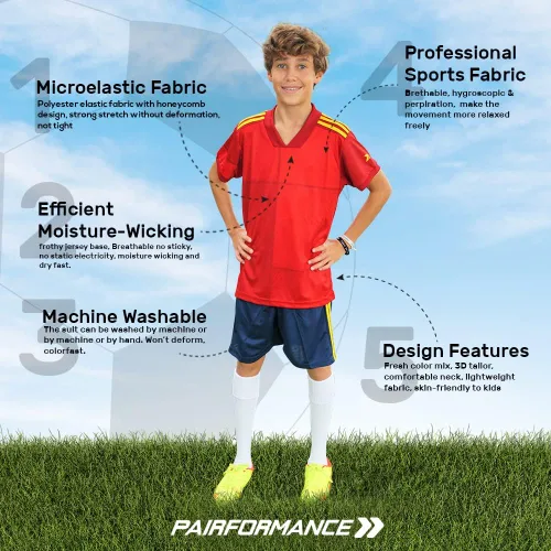 Miniatura 7 de Uniformes de fútbol para niños, camiseta deportiva y pantalones cortos para niños, ropa deportiva, unisex, de 4 a 14 años