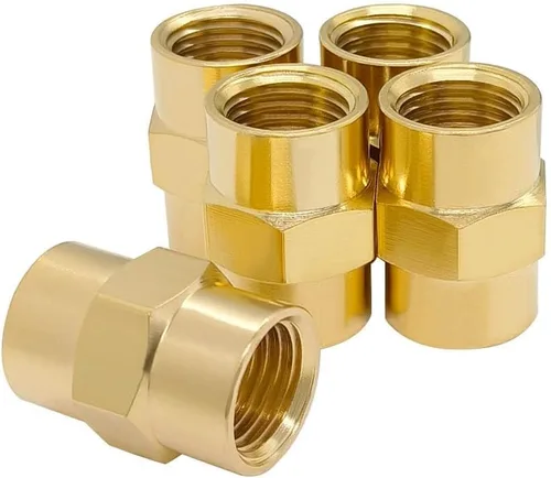 Miniatura 10 de Hooshing 2 unids 1/2 "x 1/2" NPT acoplador hembra de latón sólido hexagonal pezón acoplamiento de tubería