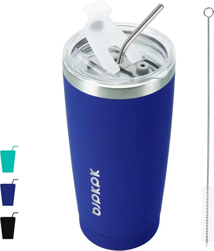 Miniatura 29 de BJPKPK - Vaso de 30 onzas con tapa y pajilla, de acero inoxidable con aislamiento de doble pared al vacío, color azul marino A-Azul Marino-30oz