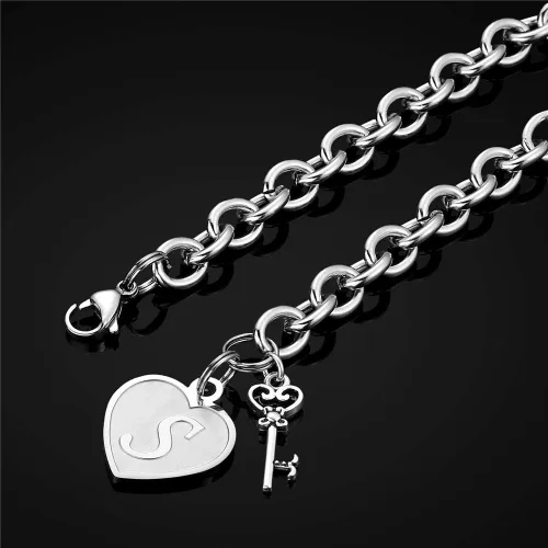 Miniatura 5 de M MOOHAM - Pulsera con iniciales de corazón para regalo de mujer, acero inoxidable, dijes grabados con iniciales de 26 letras, regalo de joyería