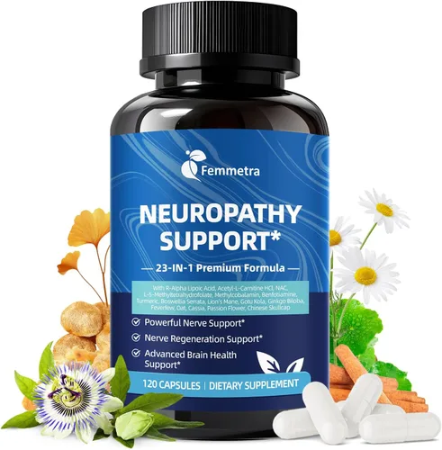 Suplemento de Apoyo para Nervios y Neuropatía Periférica con 1200mg de Ácido R-Alfa Lipoico, L-Carnitina, Vitamina B12, B1, B6, D3, E, Ácido Fólico,