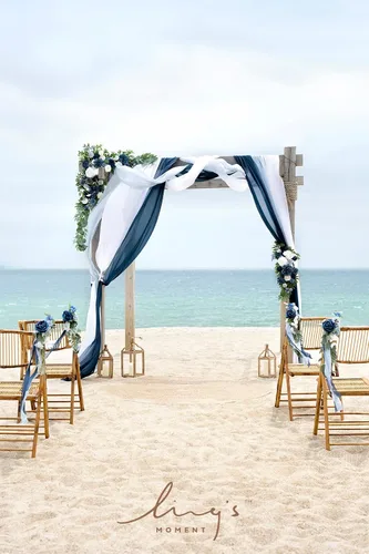 Miniatura 5 de Ling's moment Kit de flores de arco de boda con cortinas transparentes, arreglos florales artificiales azul polvoriento y azul marino para telón