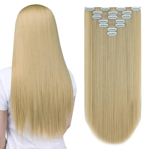 Miniatura 11 de SYXLCYGG Extensiones de cabello rubio, 2 unidades, extensiones de cabello con clip de 22 pulgadas, 5 onzas, lacio, sintético, esponjoso, rubio