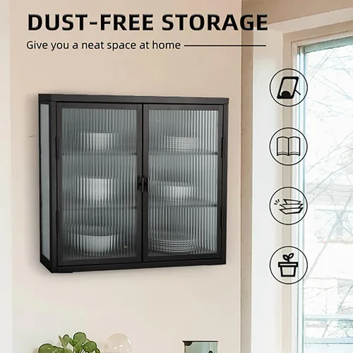 Miniatura 3 de Gabinete con puertas de vidrio, gabinete de boticario de baño con 2 puertas y estantes ajustables de 27.6 pulgadas para cocina de pared para baño