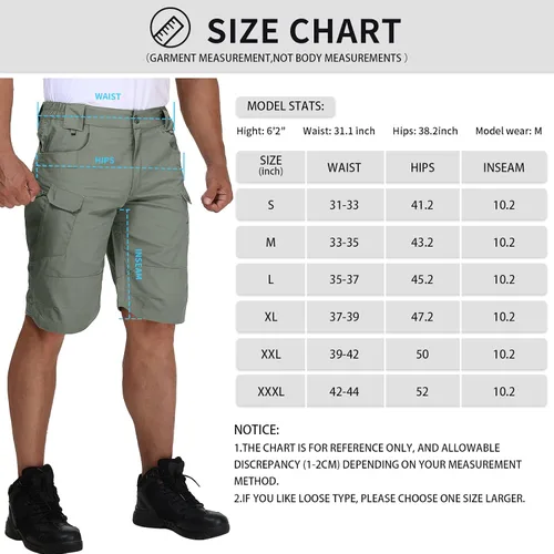 Miniatura 6 de URBEST Pantalones cortos tácticos para hombre, impermeables, transpirables, de secado rápido, para senderismo, pesca, con múltiples bolsillos