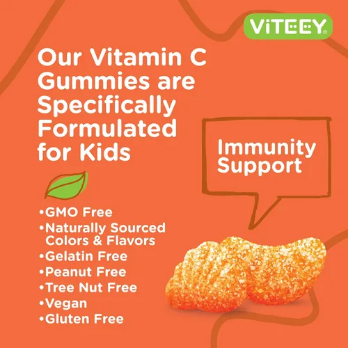 Miniatura 5 de Viteey Gomitas de vitamina C para niños, sabroso sabor a naranja masticable Apoyo inmunológico para niños, niños pequeños y adolescentes – Vegano