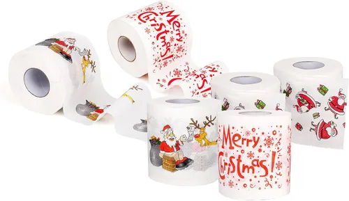 SummitLink 6 rollos de 3 estilos de Feliz Navidad, Papá Noel, papel higiénico, servilleta, broma, fiesta de cumpleaños, idea de regalo novedoso