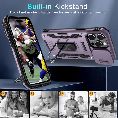 Miniatura 139 de DEERLAMN Funda para iPhone Xs Max con funda deslizante para cámara + protector de pantalla, soporte giratorio de anillo de grado militar a prueba