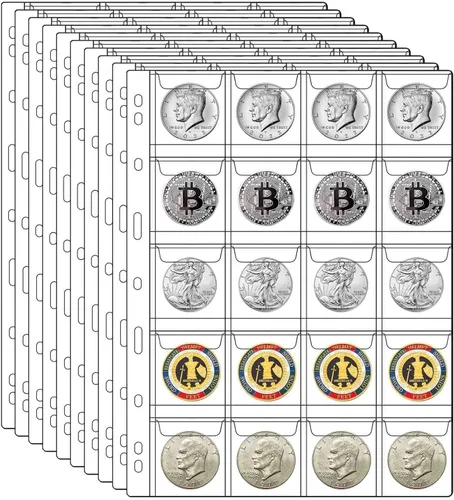 10 hojas de páginas de suministros para colección de monedas, página de bolsillo para coleccionar monedas con fundas estándar de 9 agujeros para