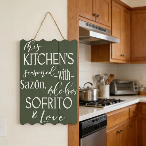 Miniatura 13 de Letrero de madera con texto en inglés «This Kitchen is Seasoned with Sazon Adobo Sofrito & Love» La Cocina española puertorriqueña para decoración