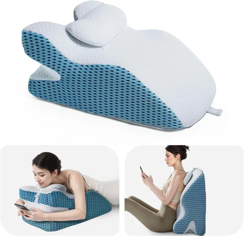 Miniatura 20 de Almohada de lectura de cuña de espuma viscoelástica para cama, almohada ergonómica para adultos con reposacabezas ajustable, almohada de cama