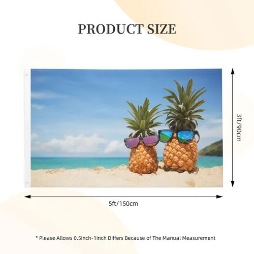 Miniatura 2 de Bandera de playa de verano con piñas divertidas de 3 x 5 pies, bandera decorativa de poliéster duradero para el hogar, al aire libre