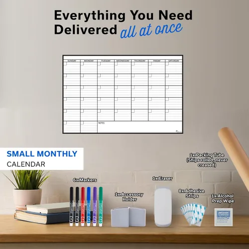 Miniatura 2 de Calendario pequeño de borrado en seco para pared de 17 x 26 pulgadas, mes en blanco para niños, oficina, agenda de aula, planificador mensual