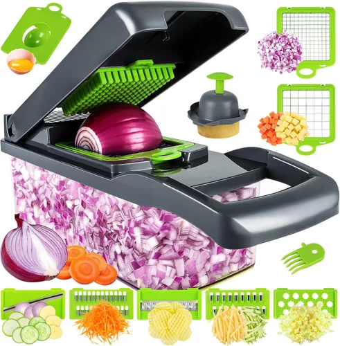 Miniatura 9 de MAIPOR Picadora de verduras Pro, picadora de alimentos multifuncional 13 en 1, cortadora de verduras de cocina con 8 cuchillas para cebolla, Azul