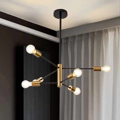Miniatura 9 de SINERISE Lámpara de Araña Moderna Sputnik, Luminaria de Lámpara de Araña de 12 Luces Luminaria de Techo Lámpara de Araña Negra y Dorada Lámpara
