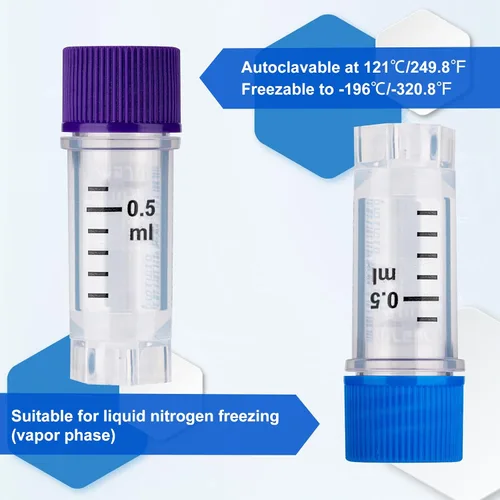 Miniatura 7 de Cryoviales de 0.0 fl oz, 25Pcs Cryotubes con código de barras lateral, frascos de esterilización con rosca externa, tubos de muestra con tapas Azul