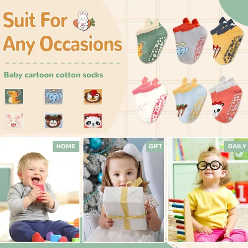 Miniatura 6 de Calcetines antideslizantes para bebés y niños pequeños, calcetines de algodón antideslizantes con pinzas, 6 pares