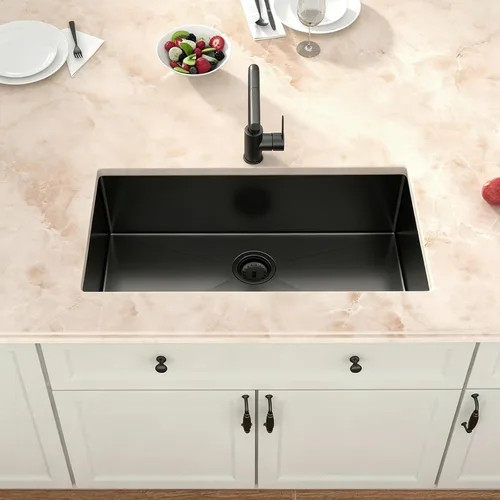 Miniatura 2 de Fregadero de cocina negro de 30 pulgadas empotrado - Fregadero de acero inoxidable 304 de 30x18x9, fregadero de un solo tazón negro de calibre 18