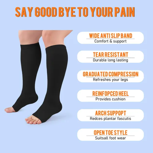 Miniatura 4 de Calcetines de compresión de cobre para mujeres y hombres, punta abierta, 15-20 mmHg, es el mejor apoyo para la recuperación de la circulación y uso