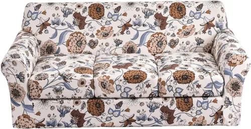 Miniatura 10 de KRFOONN - Fundas elásticas de 4 piezas para sillón y sofá, funda con estampado y 3 fundas independientes para cojines de asiento, lavables, Color01